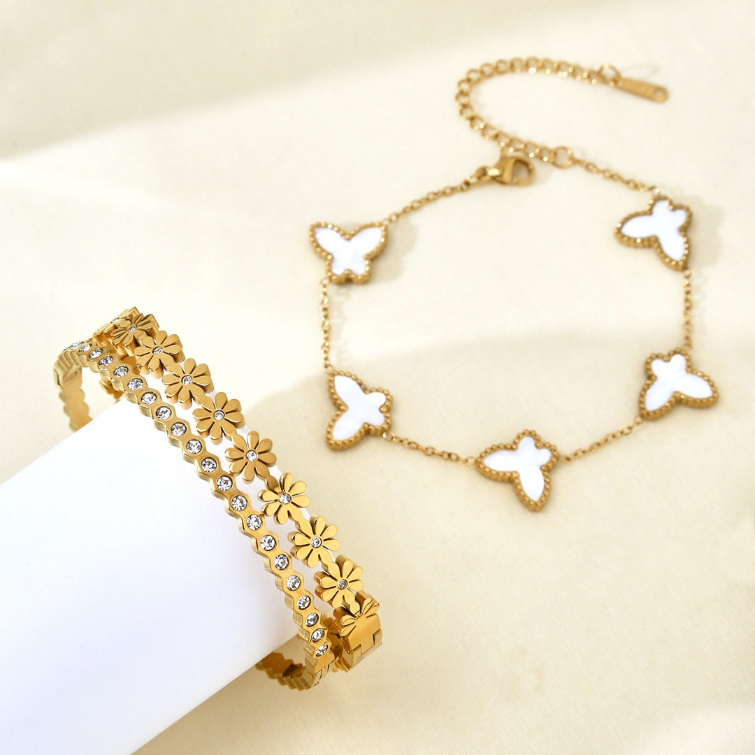 Flora | 18K Floral Butterfly Gold Plated Bangle Set